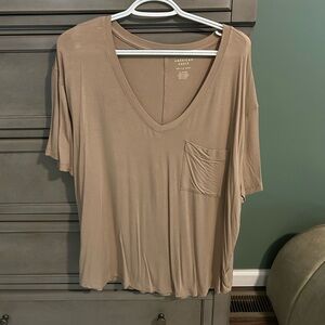 AE Women's Beige V-Neck soft & sexy tee.